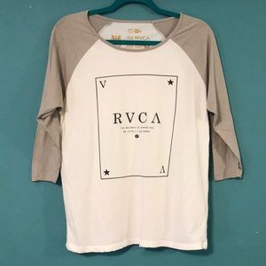 RVCA Heather Grey & White Baseball T-Shirt